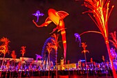 France, Rhone, Lyon, historical site listed as World Heritage by UNESCO, place Bellecour (Bellecour Square) during the Fete des Lumieres (Light Festival), show Prairie ephemere of TILT and Porte par le Vent