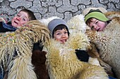 Switzerland, Valais, Evolene valley, Evolene, Carnaval with the Empailles and the Peluches who come from Pagan rites and go around the villages to frighten the bad spirits of winter