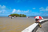 Mauritius, Grand Port district, Mahebourg, waterfront along the lagoon, Mouchoir Rouge island in the background