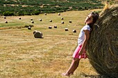 France, Ardeche, Parc Naturel des Monts d'Ardeche, Montselgues, hay bale