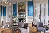 France, Indre et Loire, Loire valley listed as World Heritage by UNESCO, Azay-le-Rideau, living room at Le Gerfault castle (1909) buit by Marcel Boille