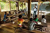 Papua New Guinea, East Sepik Province, Sepik River Region, Samban village school, Dr. Karue gives information on dental hygiene