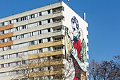 France, Paris, mural in Place Pinel called Love won't tear us apart by artist D*face