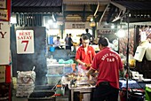 Singapore, Downtown, Telok Ayer Market, Satay Street, meat skewers stall