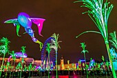 France, Rhone, Lyon, historical site listed as World Heritage by UNESCO, place Bellecour (Bellecour Square) during the Fete des Lumieres (Light Festival), show Prairie ephemere of TILT and Porte par le Vent