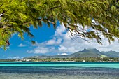 Mauritius,Bezirk Flacq,Strand von Quatre Cocos,Montagne Bambous im Hintergrund