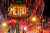 France, Paris, Avenue Montaigne, Christmas lights, the metro