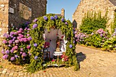 France, Finistère (29), Cornwall, Locronan, The Great Procession of Locronan is one of the greatest pardons of Brittany which takes place only every 6 years, the route is lined with huts housing the Saints, the procession is done in traditional costumes