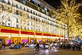 France, Paris, Grands Magasins district, Boulevard Haussmann with Christmas lights