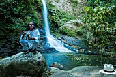 Colombia, Sierra Nevada de Santa Marta, Tayrona Park, trek of the Lost City, registered World Heritage by UNESCO, wiwa village waterfall