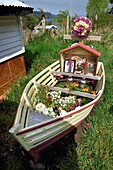 Chile, Los Lagos region, archipelago of Chiloe, Chelin island, cemetery, grave in boat shape