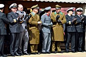 Chile, Los Lagos region, archipelago of Chiloe, Quinchao Island, Curaco de Velez, the small town celebrates his greatest hero Rear Admiral Galvarino Riveros Cardenas, officers of different forces