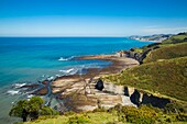 Spain, Basque Country, Guipuzcoa, Zumaia, UNESCO Flysch Geopark, or Basque coastal flat, with stratotypes dating back millions of years