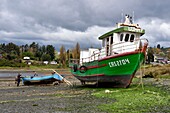 Chile, Los Lagos region, Chiloé Island, Castro distict, Nercon, shipyard a small fishing boat