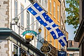 Canada, Quebec province, Quebec City, Old Quebec listed as World Heritage by UNESCO Site, lower part of the old city, Quebec flag