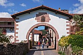 Spain, Navarre, Baztan Valley, Village entrance of Amaiur (Maya)