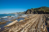 Spain, Basque Country, Guipuzcoa, Zumaia, UNESCO Flysch Geopark, or Basque coastal flat, with stratotypes dating back millions of years