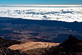 Spanien,Kanarische Inseln,Insel Teneriffa,Parque Nacional del Teide (Teide-Nationalpark),von der UNESCO zum Weltnaturerbe erklärt,Vegetation und Felsen bis zum Vulkan Teide