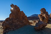 Spanien,Kanarische Inseln,Insel Teneriffa,Parque Nacional del Teide (Teide-Nationalpark),von der UNESCO zum Weltkulturerbe erklärt,Vegetation und Felsen bis zum Vulkan Teide