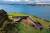 Chile, Los Lagos region, Chiloé Island, Castro District, Rilan Peninsula, San José Municipality, Tierra Chiloé hotel (aerial view)