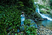 Colombia, Sierra Nevada de Santa Marta, Tayrona Park, trek of the Lost City, registered World Heritage by UNESCO, wiwa village waterfall