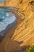 Spain, Basque Country, Guipuzcoa, Zumaia, UNESCO Flysch Geopark, or Basque coastal flat, with stratotypes dating back millions of years