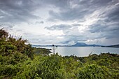 Philippines, Palawan, Malampaya Sound Protected Landscape and Seascape, view on the sound during a rainy day