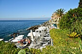 Italy, Liguria, Genoa, Nervi, the coastal promenade, the Passeggiata Anita Garibaldi, Bagni Medusa