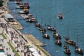 Portugal, North Region, Porto, historical center classified as World Heritage by UNESCO, Cais de Ribeira historic district, Barco Rabelo boats formerly used to transport port wine barrels on the Douro River