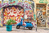 France, Bouches du Rhone, Marseille, Cours Julien, Rue Pastoret, scooter and street art