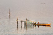 Philippines, Palawan, Malampaya Sound Protected Landscape and Seascape, typical fishing gear with a bamboo structure maintaining fish nets