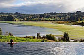 Chile, Los Lagos region, Chiloé Island, Castro District, Rilan Peninsula, San José Municipality, Tierra Chiloé hotel, the infinity pool