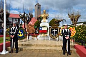 Chile, Los Lagos region, archipelago of Chiloe, Quinchao Island, Curaco de Velez, the small town celebrates his greatest hero Rear Admiral Galvarino Riveros Cardenas