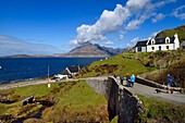 United Kingdom, Scotland, Highlands, Hebrides, Isle of Skye, Elgol village on the shores of Loch Scavaig towards the end of the Strathaird peninsula and the Black Cuillin Mountains in the background