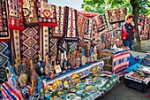 Georgia, Kakheti region, Sighnaghi fortified village, handicraft sale on the main square