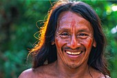 Ecuador, Orellana, Rio Cononaco, Portrait, the Huaorani are one of the last two tribes of hunter-gatherers who live in the heart of the rainforest of Ecuador