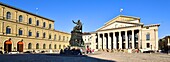 Germany, Bavaria, Munich, Max-Joseph Platz, statue of Maximilien Joseph and neoclassical facade of the National Opera of Baviera