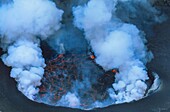 Congo, North Kivu, Nyiragongo Volcano, Eruption of Nyiragongo volcano, one of the three volcanoes in the world with a lava lake