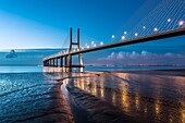 Portugal, Lisbon, Vasco da Gama Bridge in the Tagus River Bay