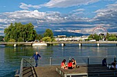 Schweiz,Genf,Genfer See (Lac Léman),Yachthafen und Mont-Blanc-Brücke