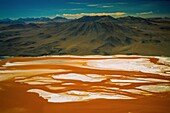 Bolivia, Atacama, Laguna Roja from the sky (aerial view)