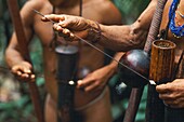 Ecuador, Orellana, Rio Cononaco, blowgun hunting, the Huaorani are one of the last two tribes of hunter-gatherers who live in the heart of the rainforest of Ecuador