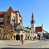 Deutschland,Bayern,München (München),Viktualienmarkt (täglicher Lebensmittelmarkt),der größte Markt der Stadt,der seit 1807 besteht,Galerie und das alte Rathaus (Altes Rathaus)