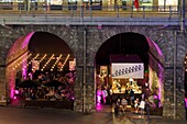 Switzerland, Canton of Vaud, Lausanne, city center, Flon district, Place de l'Europe, The Arches cafe under the arcades of the Grand-Pont