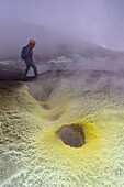 Italy, Sicily, Mount Etna Regional Nature Park, Mount Etna, UNESCO World Heritage Site, North Slope, sulfur vapor near the summit