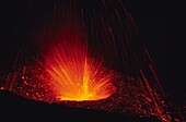 Italy, Sicily, Etna volcano, Explosion of lava on the summit craters of Etna