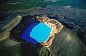 Russia, Kamchatka, Bolshoi Semiachik volcano and its acid lake (aerial view)