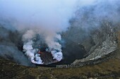 Congo, North Kivu, Nyiragongo Volcano, Eruption of Nyiragongo volcano, one of the three volcanoes in the world with a lava lake