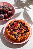 Plum pie,with ice cream,sunshine,natural shade