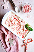 Candy cane ice cream close-up